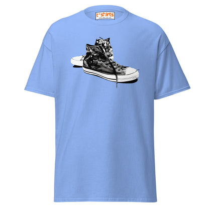 Sneaker Stencil T-Shirt | Retro High - Top Shoe Art Tee - Carolina Blue - T-Shirts Online