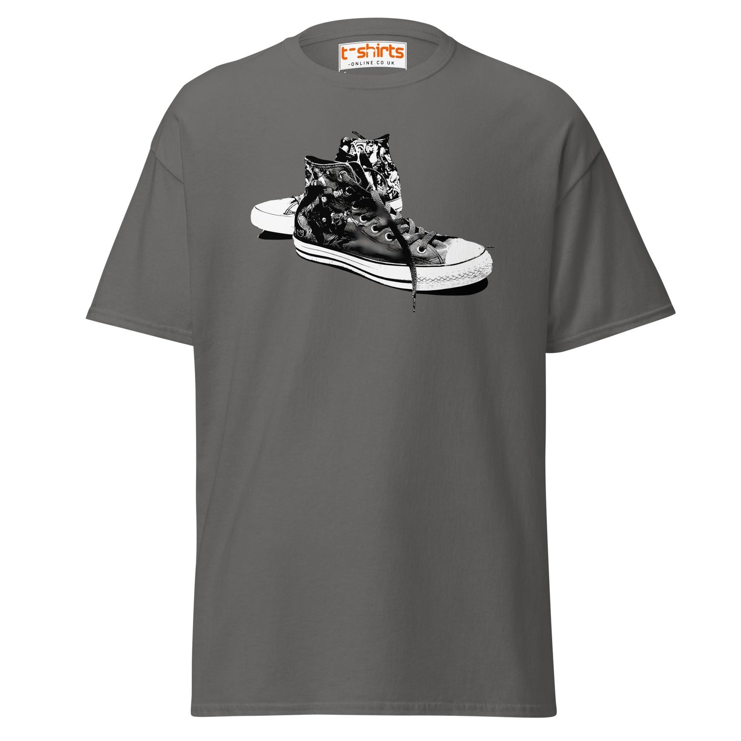 Sneaker Stencil T-Shirt | Retro High - Top Shoe Art Tee - Charcoal - T-Shirts Online