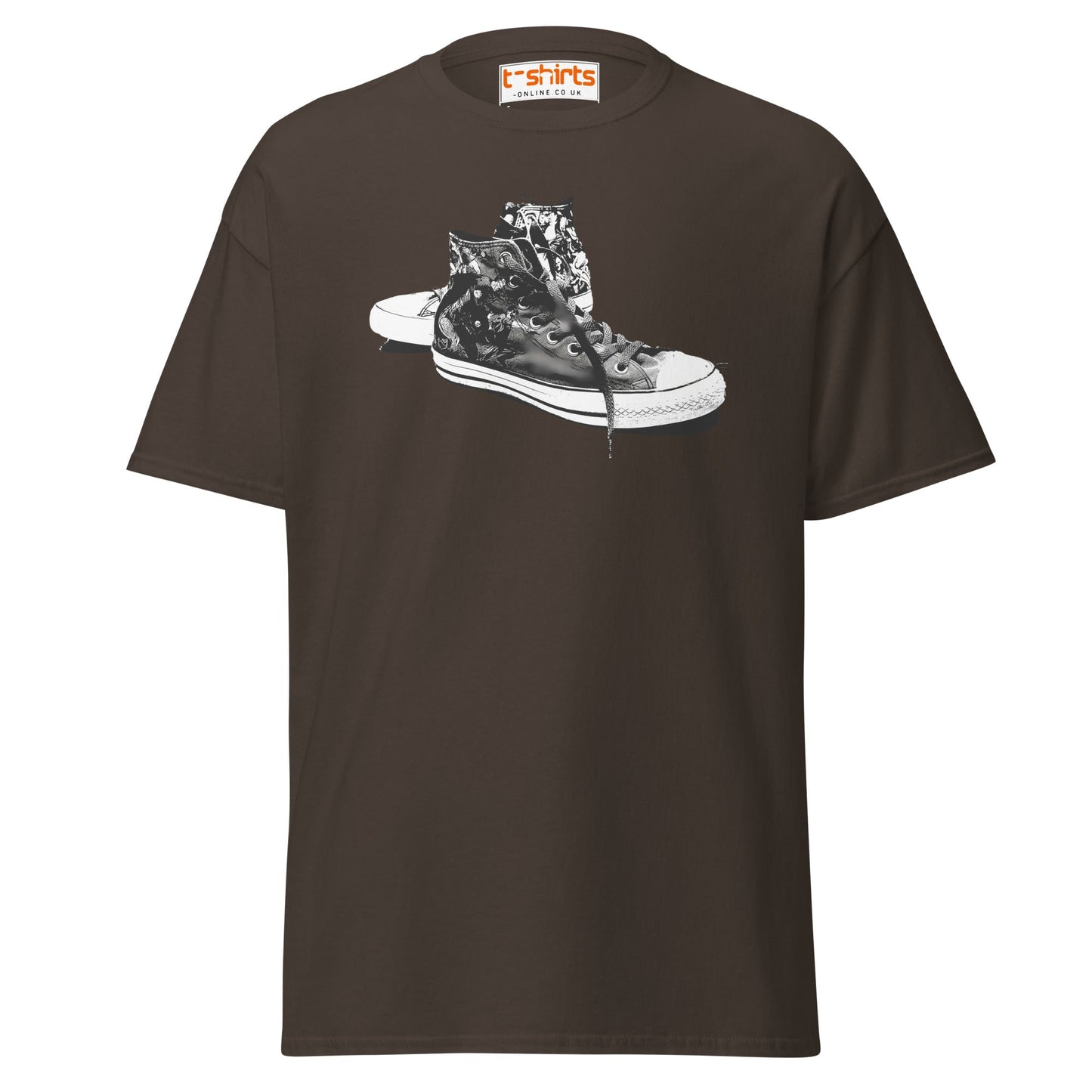 Sneaker Stencil T-Shirt | Retro High - Top Shoe Art Tee - Dark Chocolate - T-Shirts Online