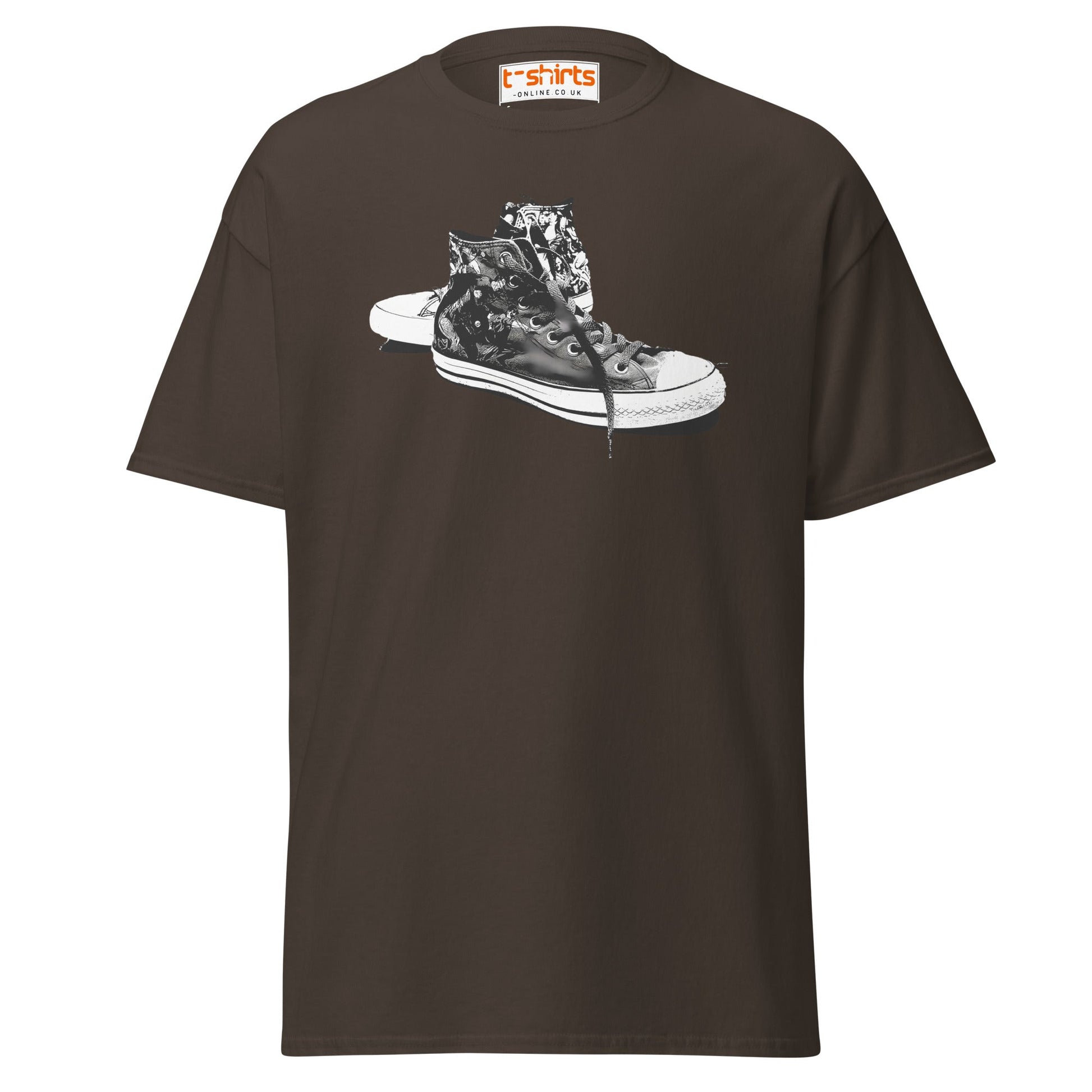 Sneaker Stencil T-Shirt | Retro High - Top Shoe Art Tee - Dark Chocolate - T-Shirts Online