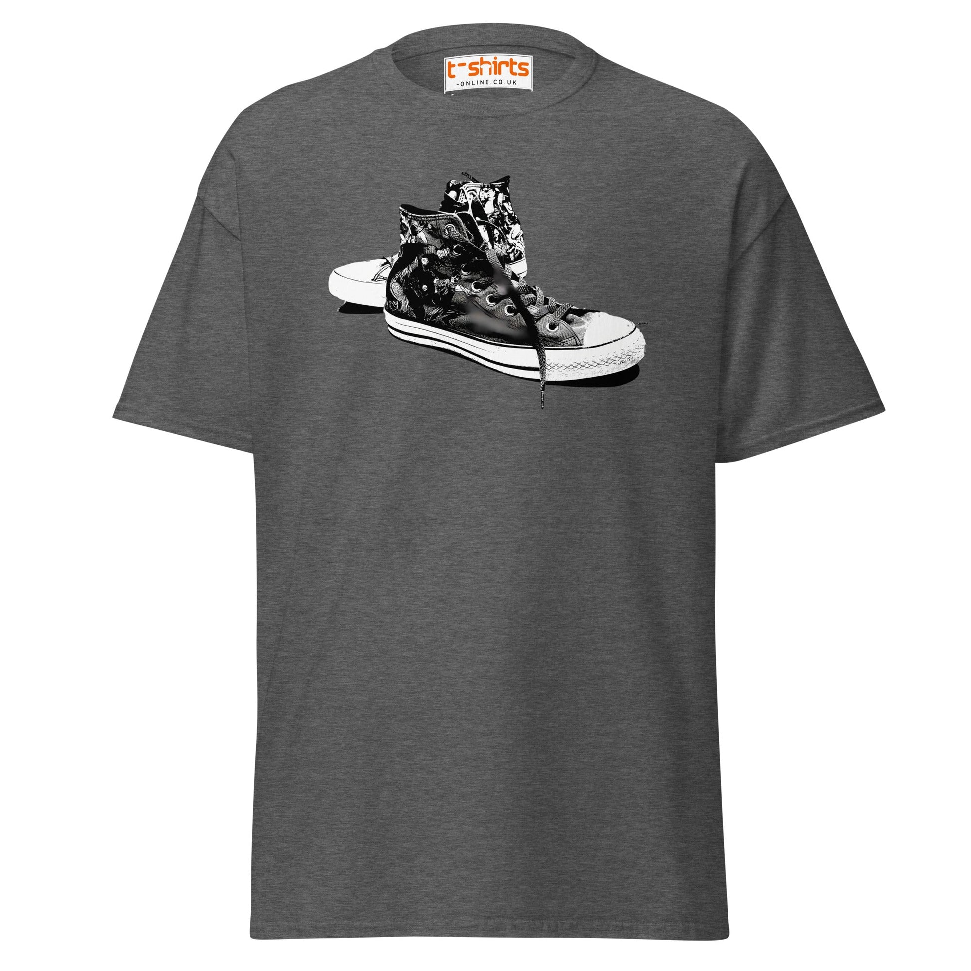 Sneaker Stencil T-Shirt | Retro High - Top Shoe Art Tee - Dark Heather - T-Shirts Online