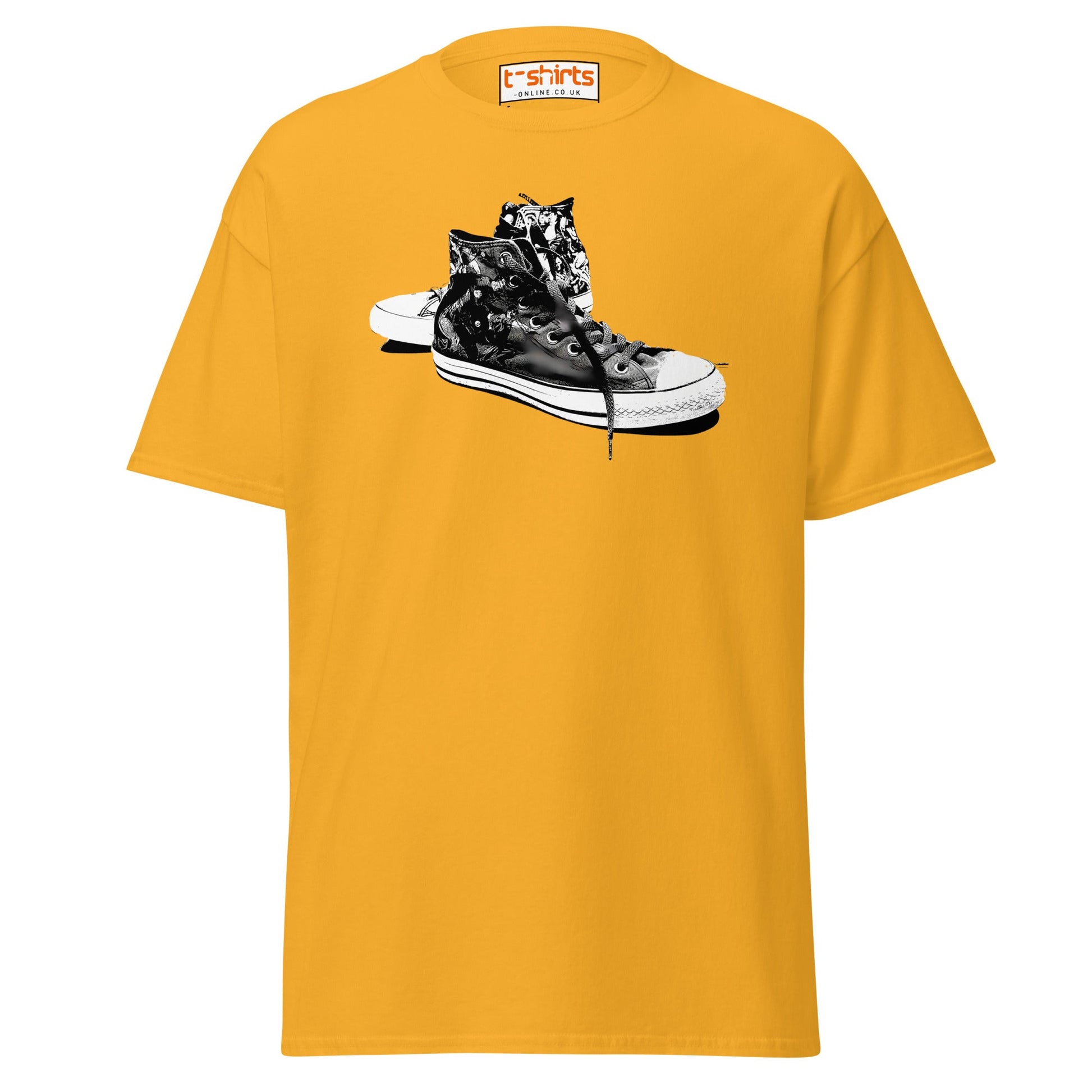 Sneaker Stencil T-Shirt | Retro High - Top Shoe Art Tee - Gold - T-Shirts Online