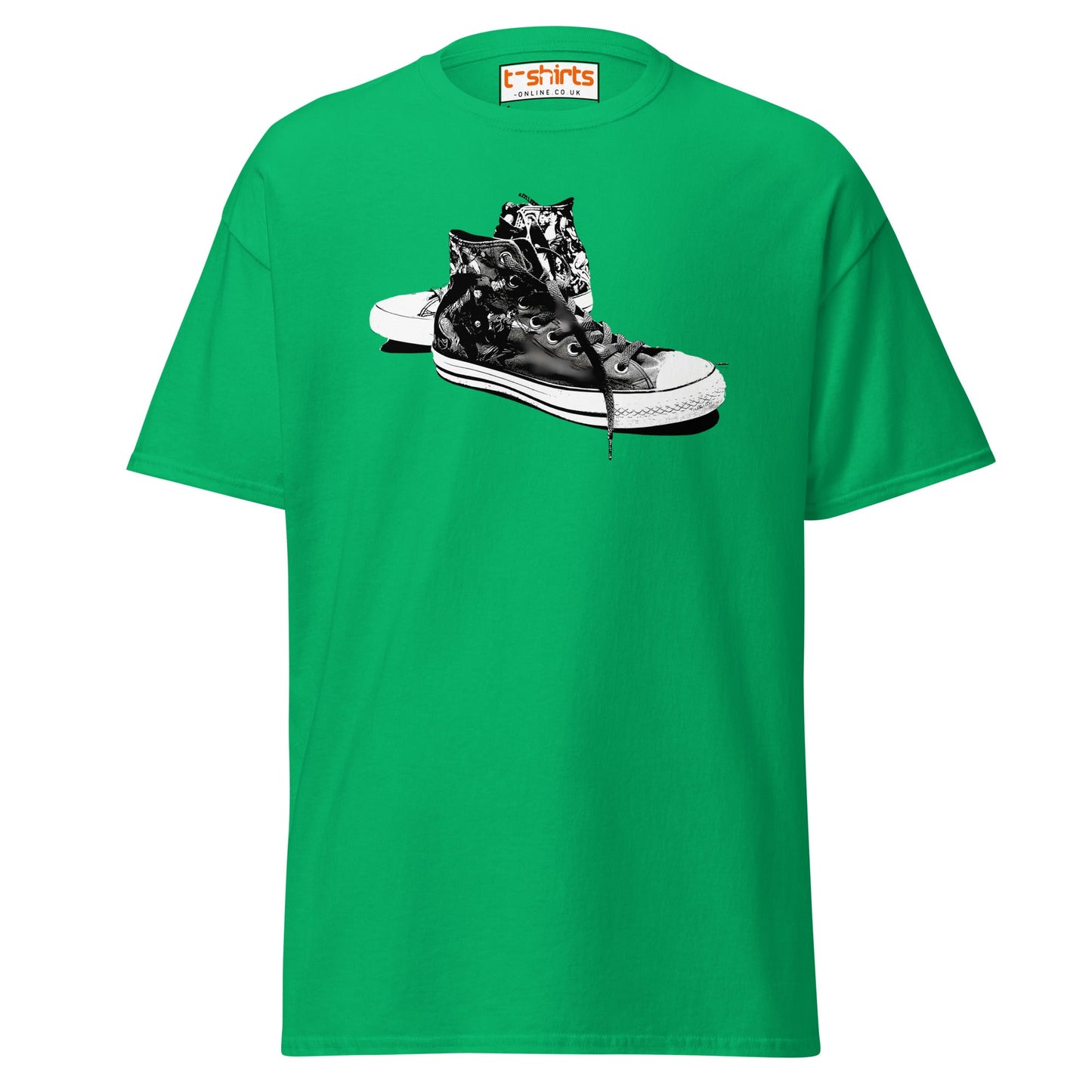 Sneaker Stencil T-Shirt | Retro High - Top Shoe Art Tee - Irish Green - T-Shirts Online