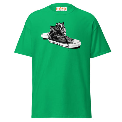Sneaker Stencil T-Shirt | Retro High - Top Shoe Art Tee - Irish Green - T-Shirts Online