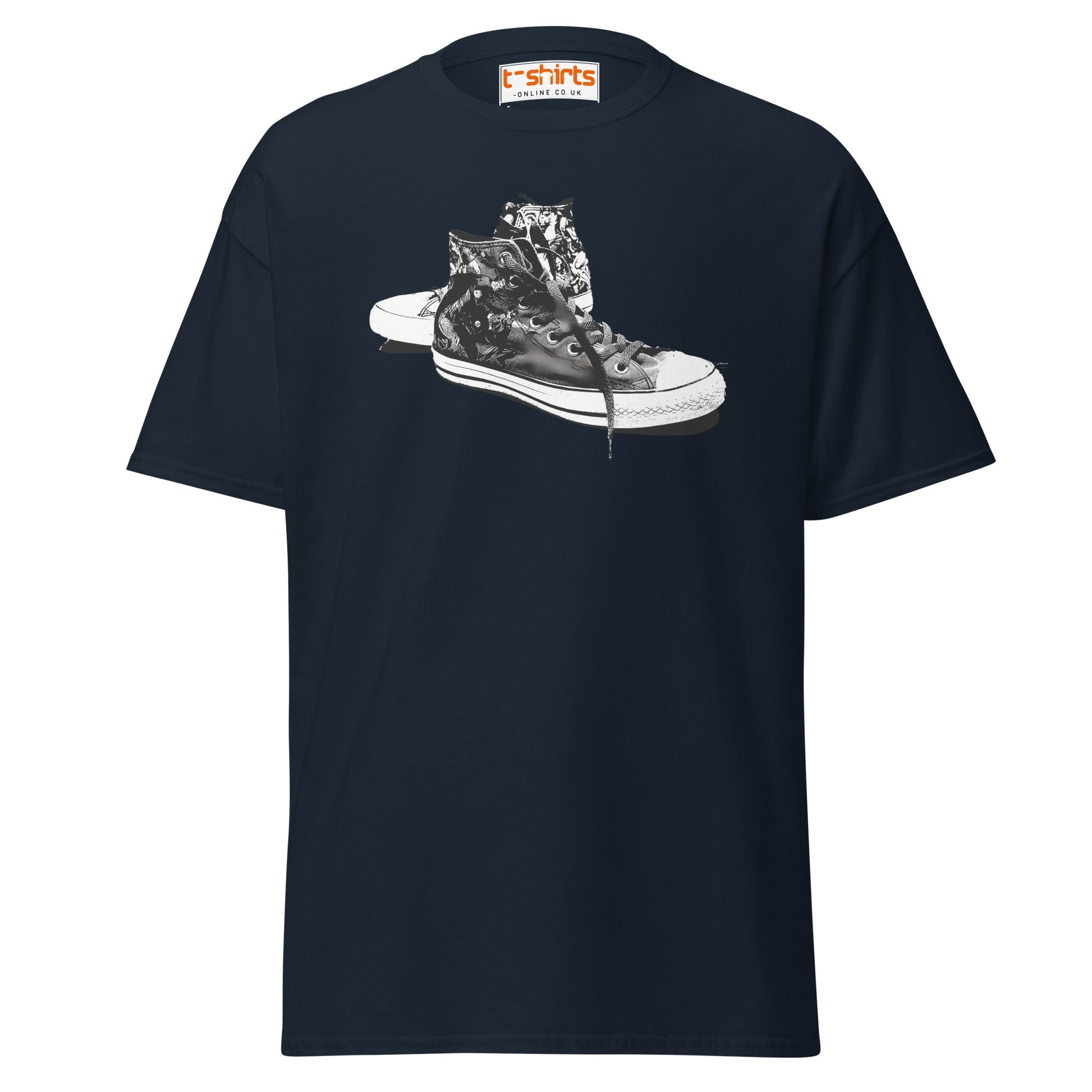 Sneaker Stencil T-Shirt | Retro High - Top Shoe Art Tee - Navy - T-Shirts Online