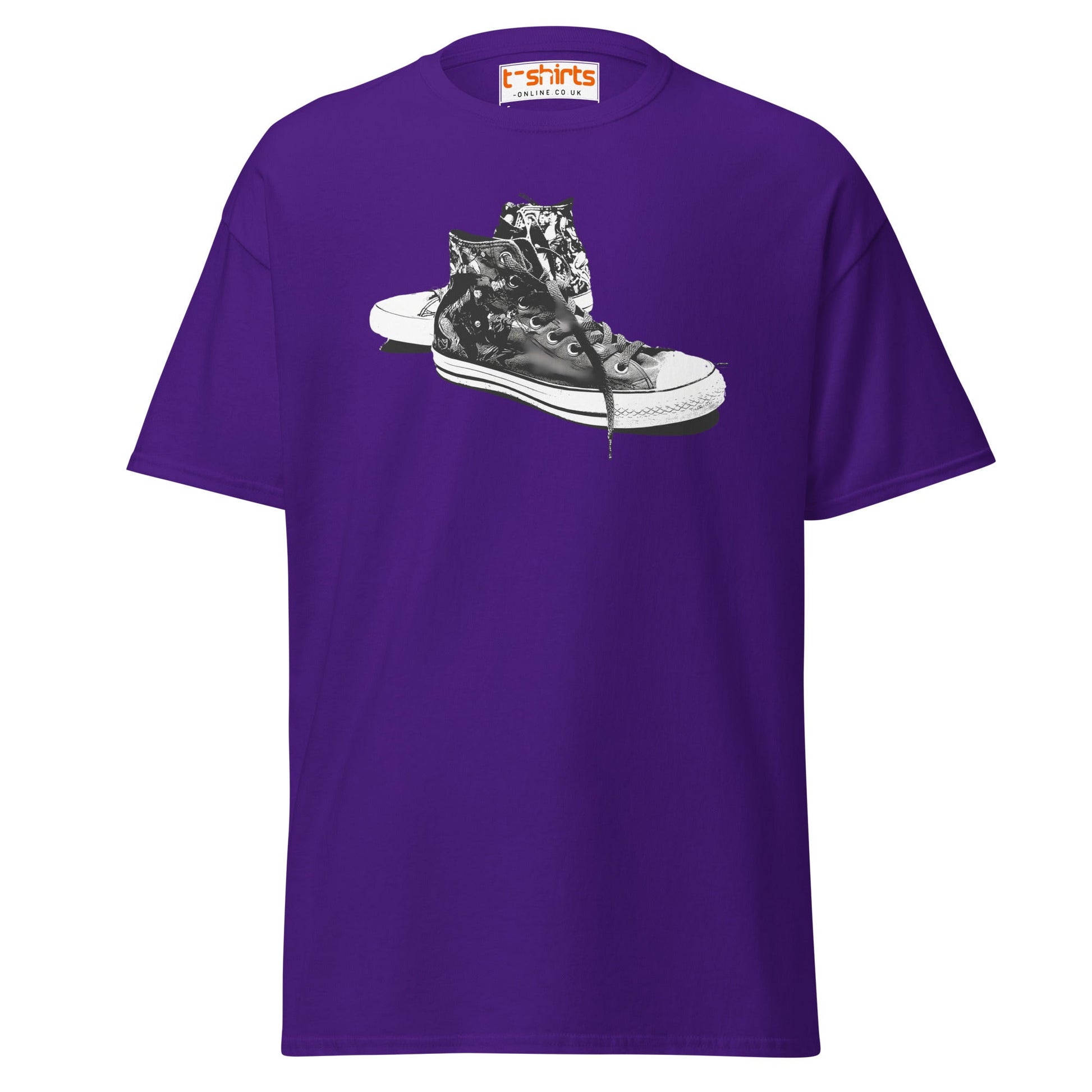 Sneaker Stencil T-Shirt | Retro High - Top Shoe Art Tee - Purple - T-Shirts Online