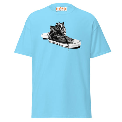 Sneaker Stencil T-Shirt | Retro High - Top Shoe Art Tee - Sky - T-Shirts Online