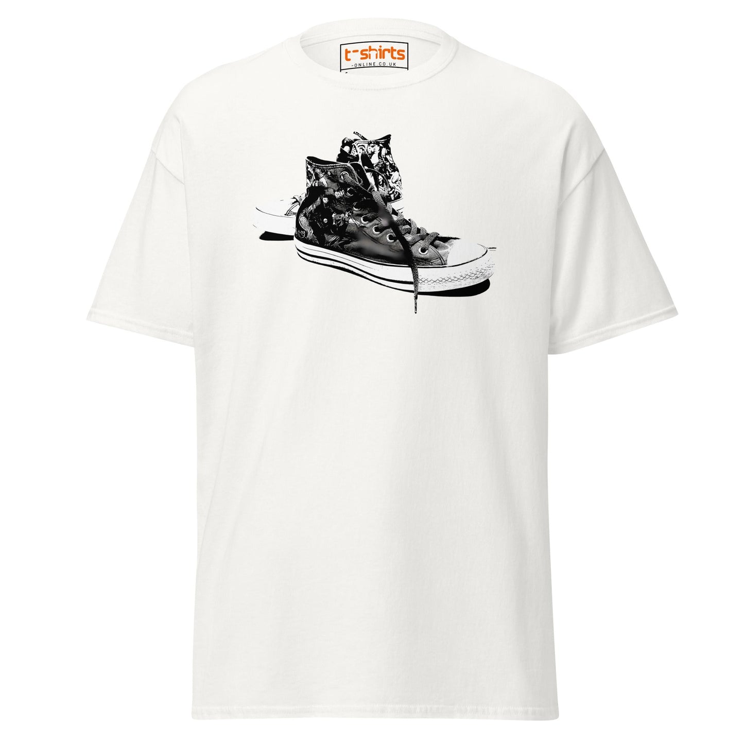 Sneaker Stencil T-Shirt | Retro High - Top Shoe Art Tee - White - T-Shirts Online
