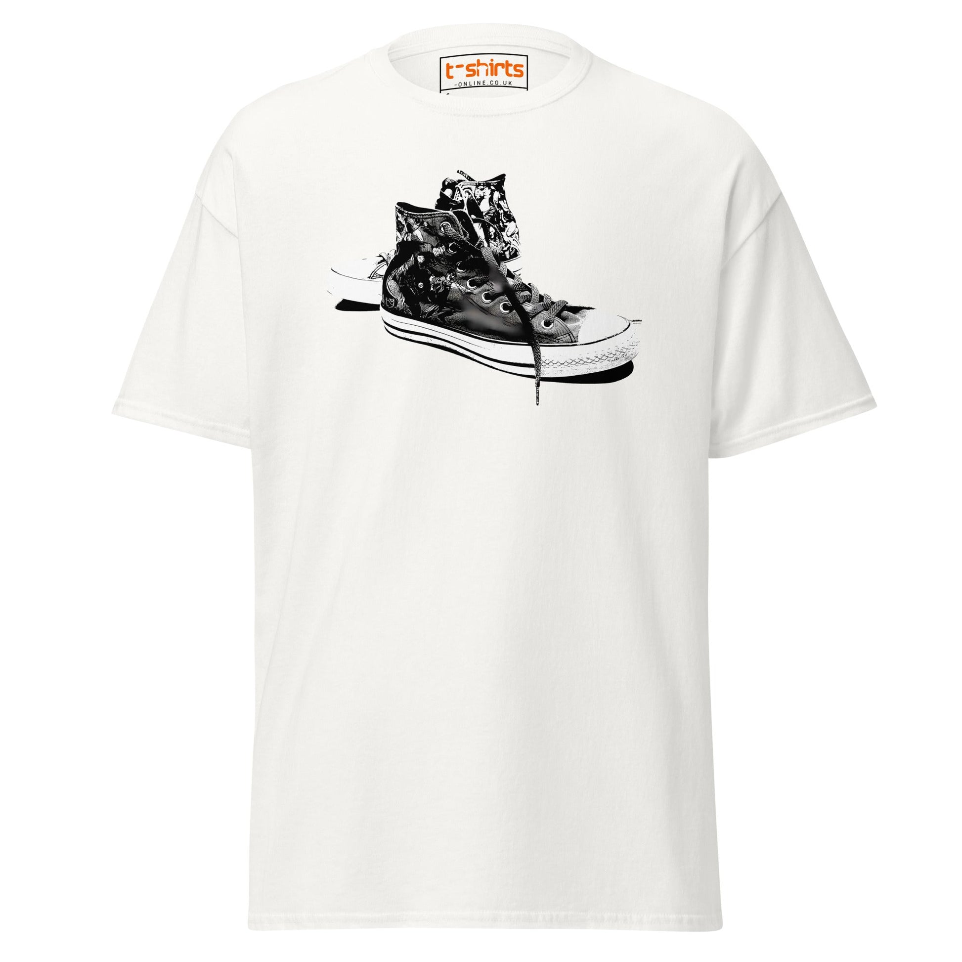 Sneaker Stencil T-Shirt | Retro High - Top Shoe Art Tee - White - T-Shirts Online