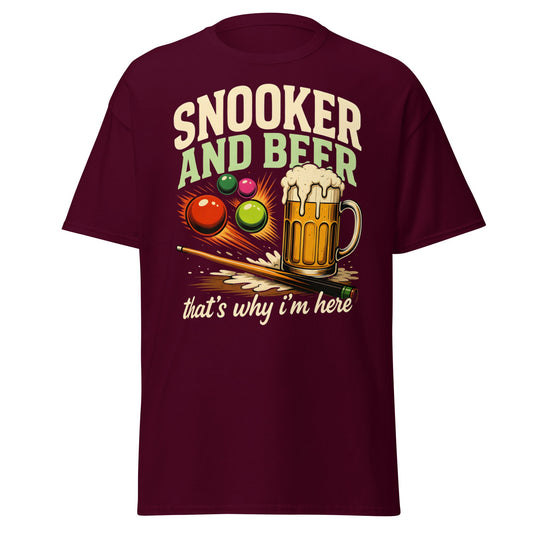 Snooker and Beer T-Shirt - Funny Billiards & Pub Humor Tee - Maroon - T-Shirts Online