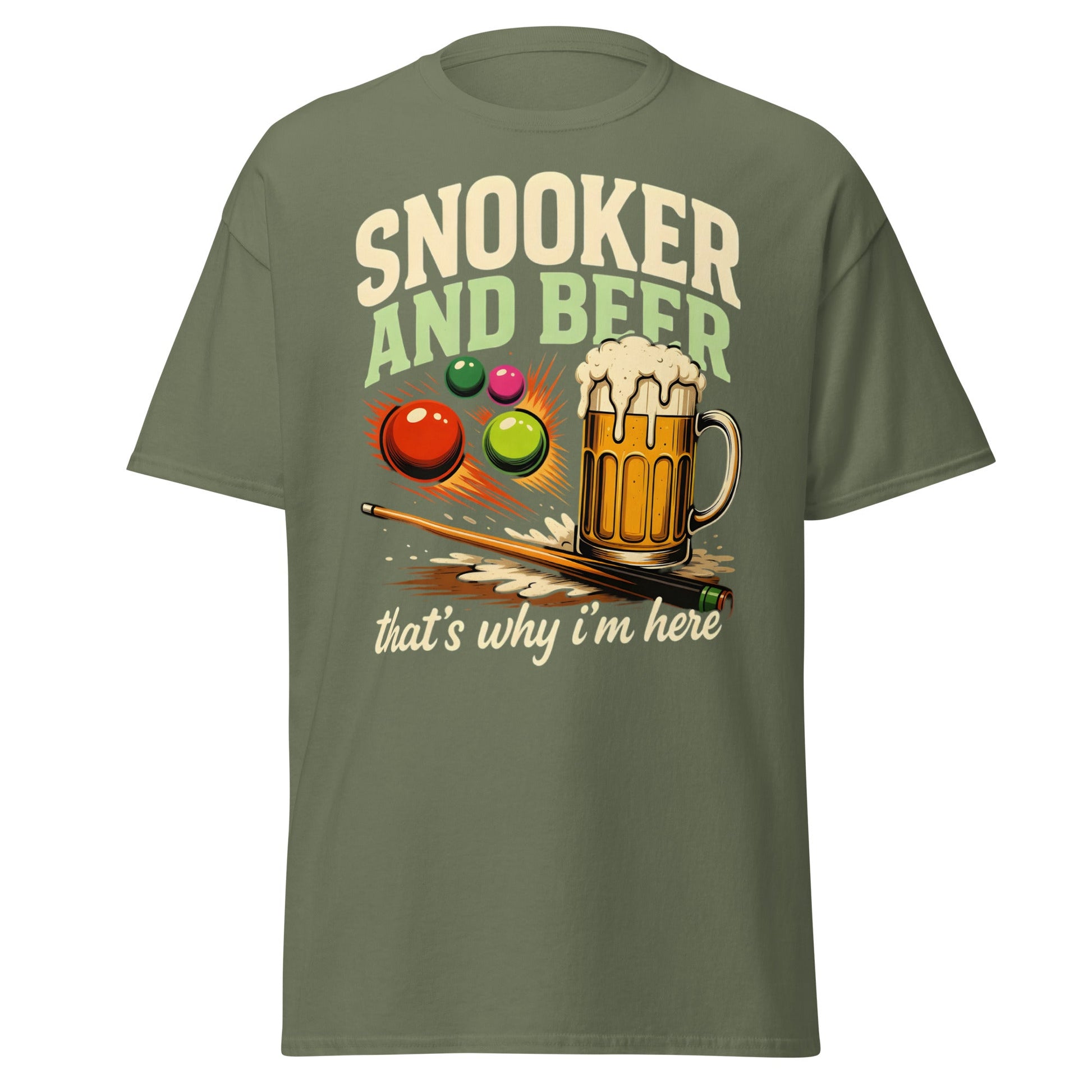 Snooker and Beer T-Shirt - Funny Billiards & Pub Humor Tee - Military Green - T-Shirts Online