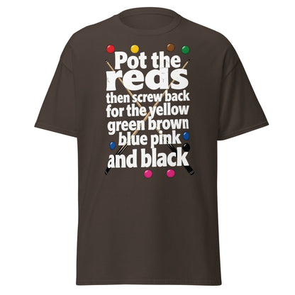 Snooker Loopy Lyrics T-Shirt - Pot the Reds Funny Song Tee - Dark Chocolate - T-Shirts Online