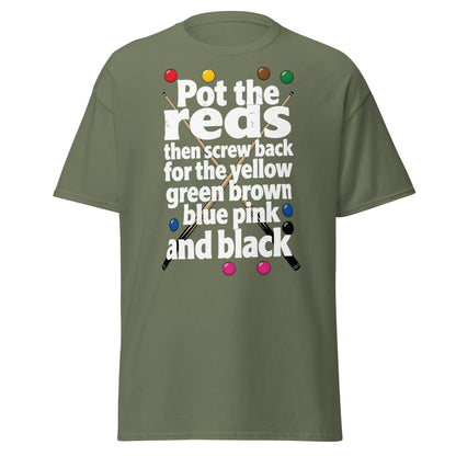 Snooker Loopy Lyrics T-Shirt - Pot the Reds Funny Song Tee - Military Green - T-Shirts Online