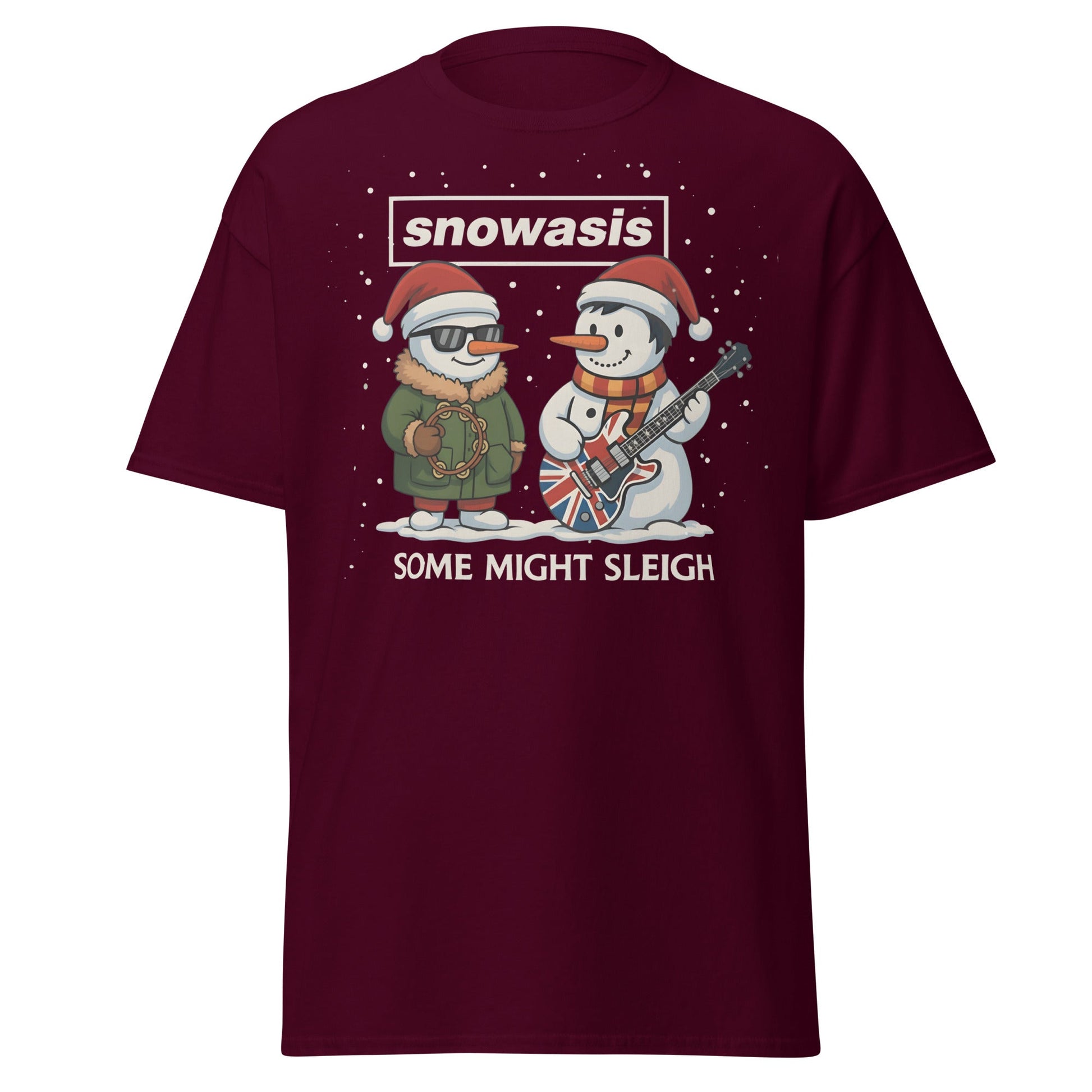 Snowasis Some Might Sleigh T-Shirt | Funny Christmas Oasis - Maroon - T-Shirts Online
