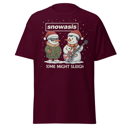 Snowasis Some Might Sleigh T-Shirt | Funny Christmas Oasis - Maroon - T-Shirts Online