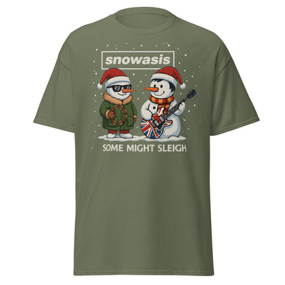 Snowasis Some Might Sleigh T-Shirt | Funny Christmas Oasis - Military Green - T-Shirts Online