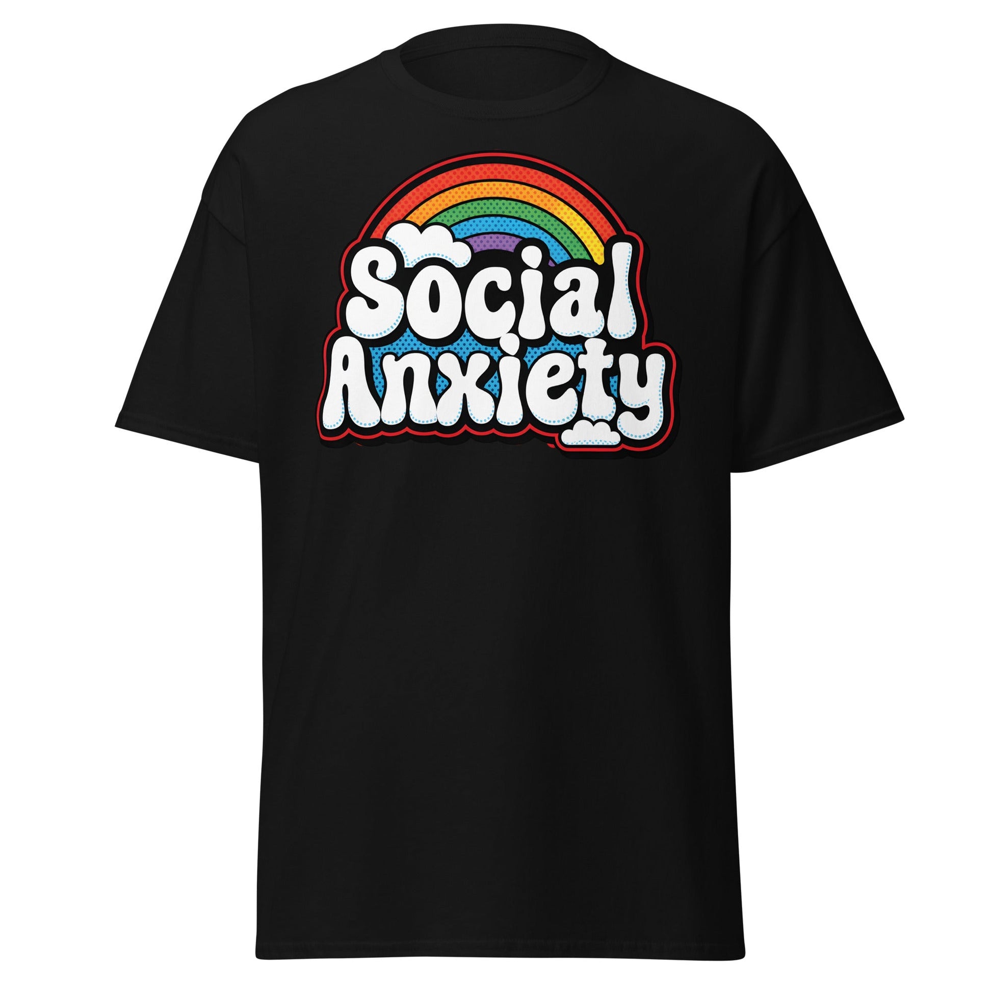 Social Anxiety Rainbow T-Shirt | Retro Mental Health Tee - Black - T-Shirts Online
