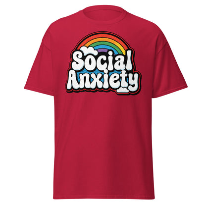 Social Anxiety Rainbow T-Shirt | Retro Mental Health Tee - Cardinal - T-Shirts Online