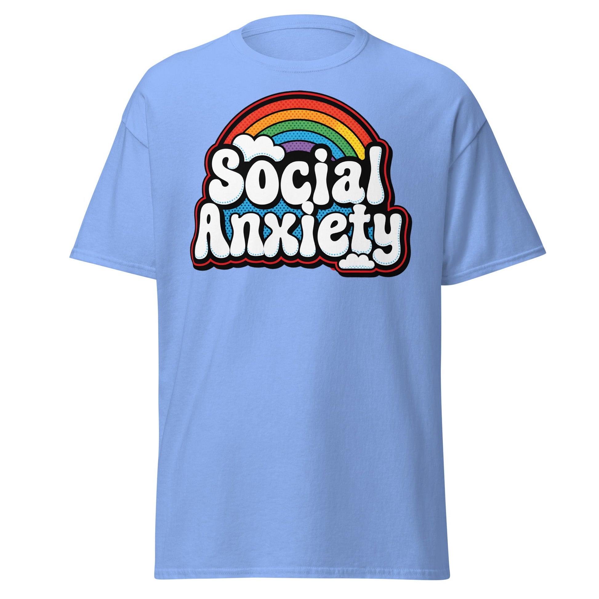 Social Anxiety Rainbow T-Shirt | Retro Mental Health Tee - Carolina Blue - T-Shirts Online