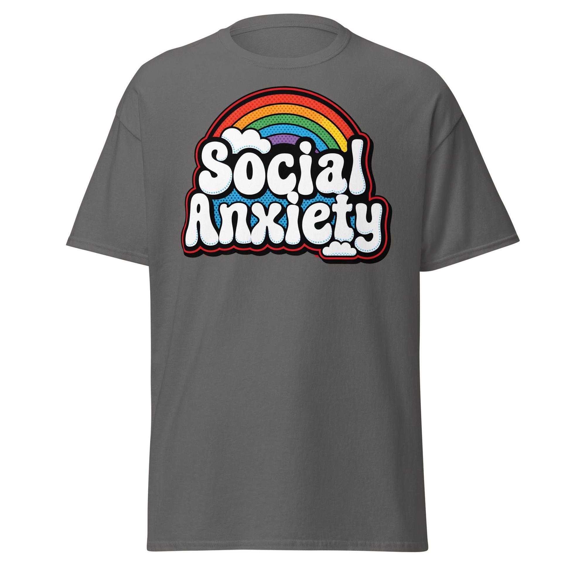 Social Anxiety Rainbow T-Shirt | Retro Mental Health Tee - Charcoal - T-Shirts Online
