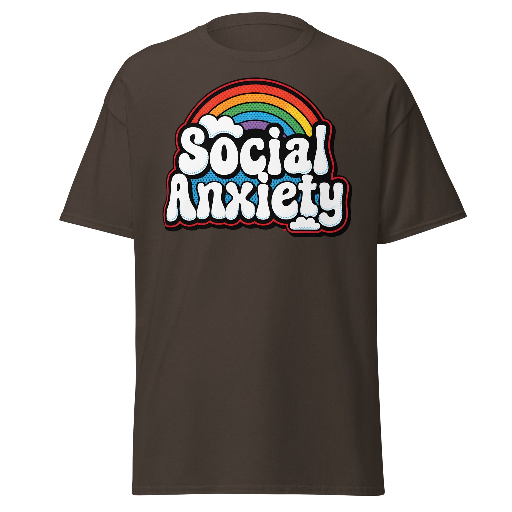 Social Anxiety Rainbow T-Shirt | Retro Mental Health Tee - Dark Chocolate - T-Shirts Online