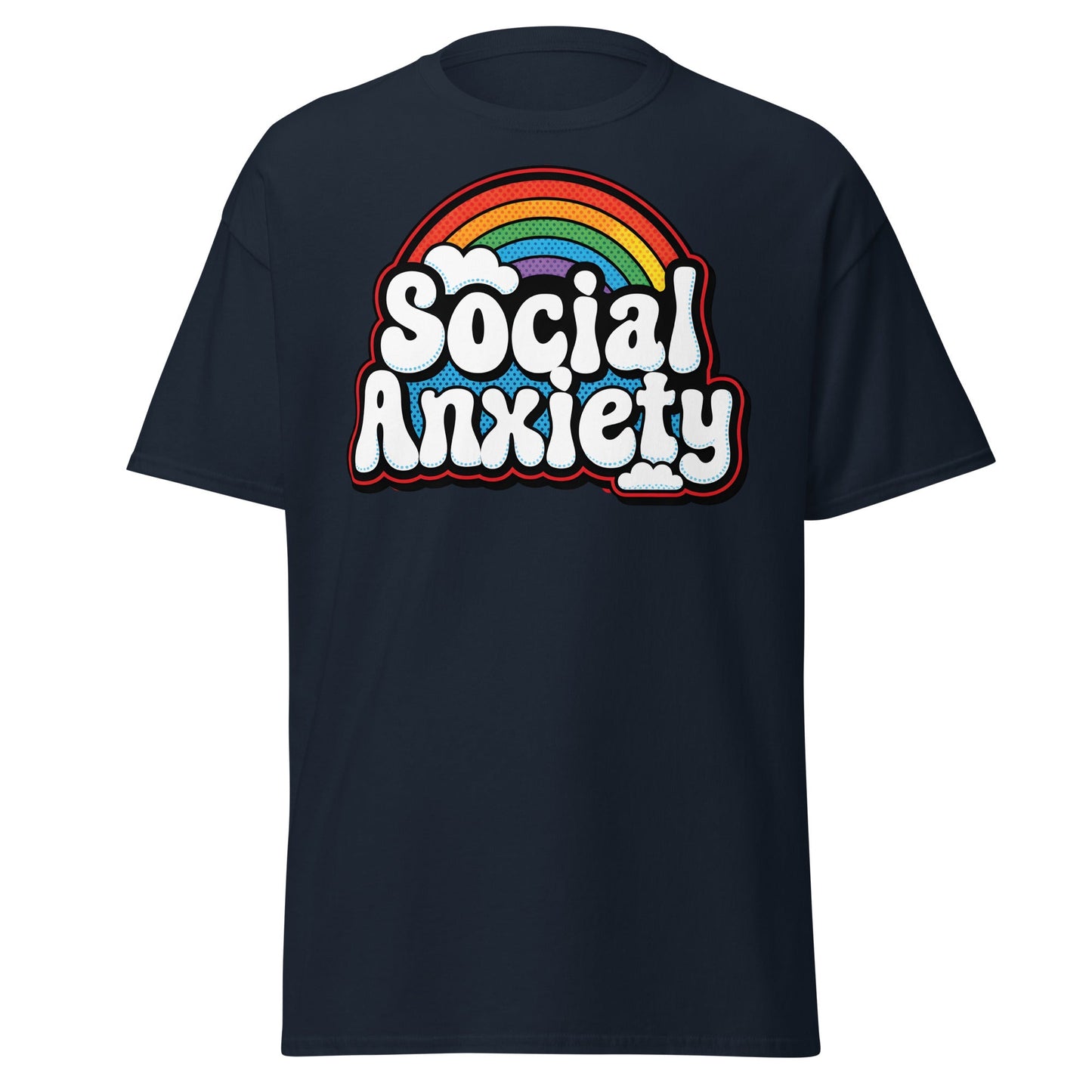 Social Anxiety Rainbow T-Shirt | Retro Mental Health Tee - Navy - T-Shirts Online