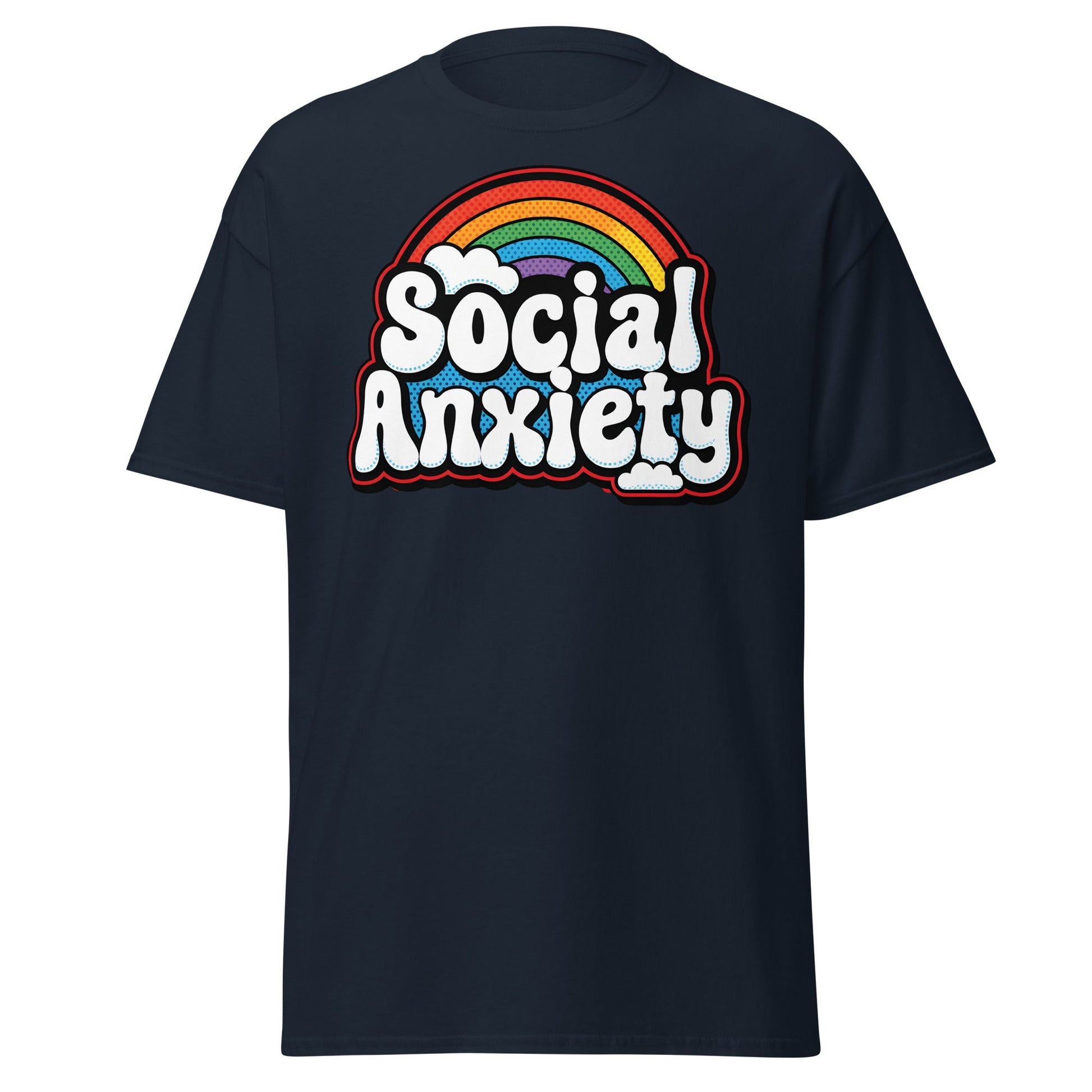 Social Anxiety Rainbow T-Shirt | Retro Mental Health Tee - Navy - T-Shirts Online