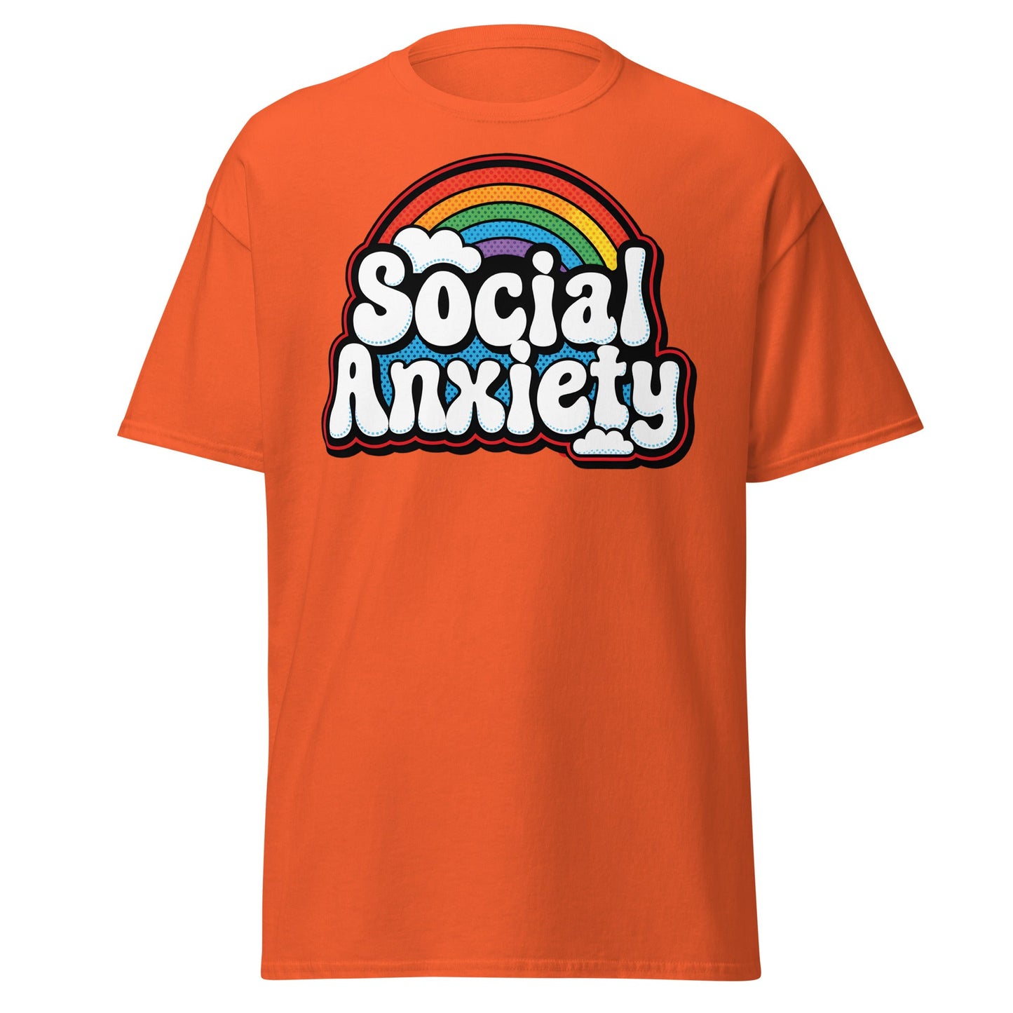 Social Anxiety Rainbow T-Shirt | Retro Mental Health Tee - Orange - T-Shirts Online
