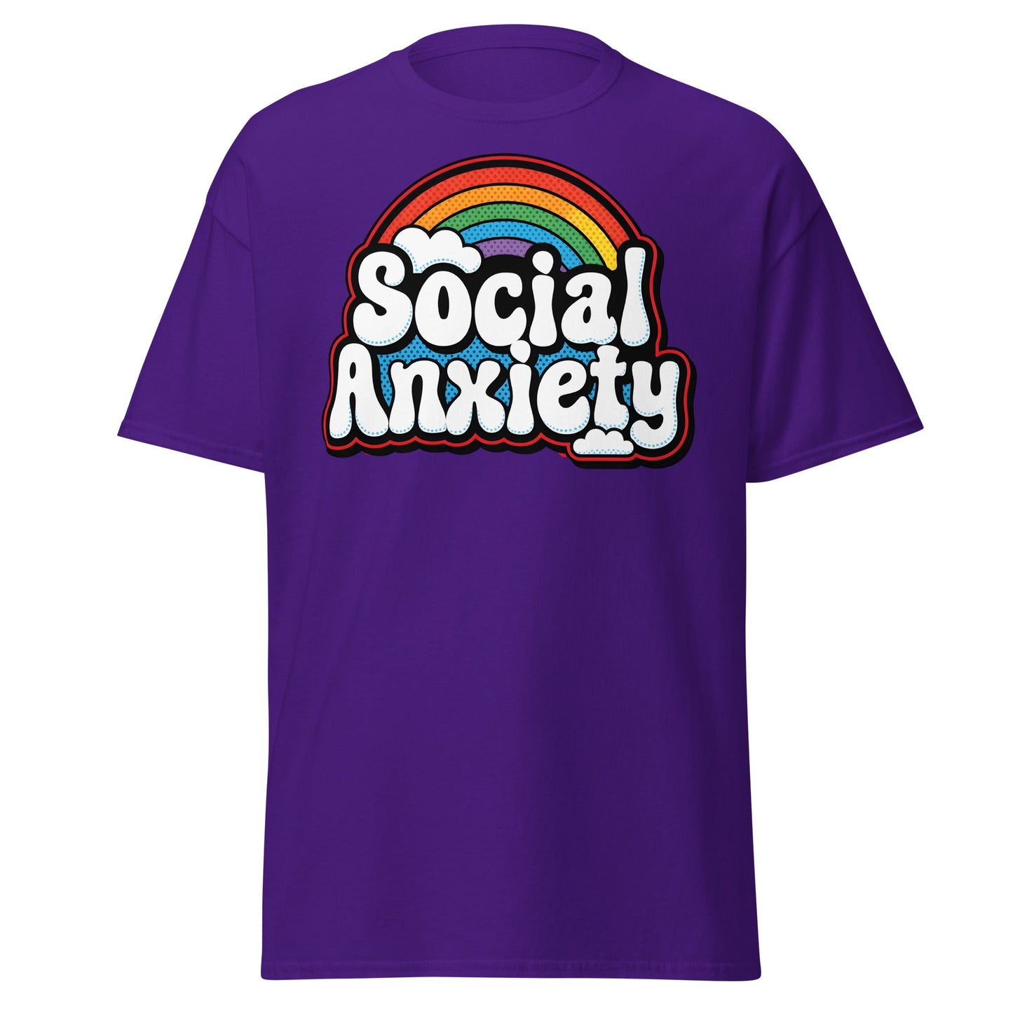 Social Anxiety Rainbow T-Shirt | Retro Mental Health Tee - Purple - T-Shirts Online