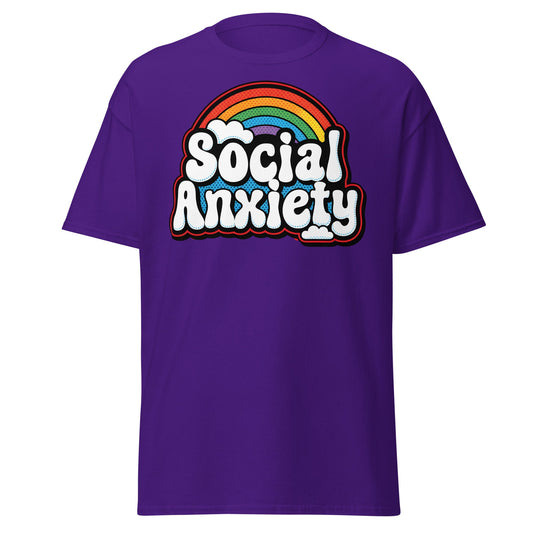 Social Anxiety Rainbow T-Shirt | Retro Mental Health Tee - Purple - T-Shirts Online