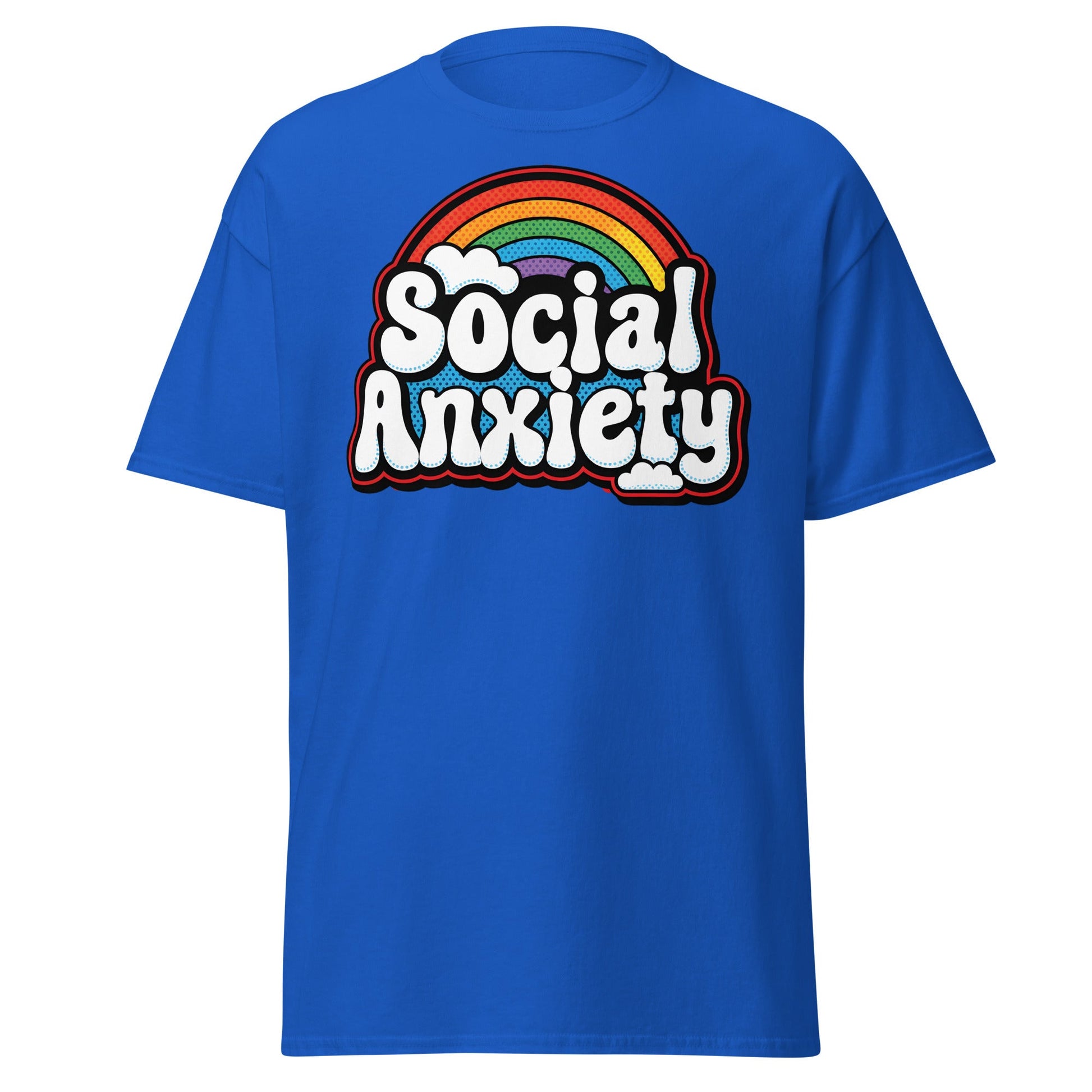Social Anxiety Rainbow T-Shirt | Retro Mental Health Tee - Royal - T-Shirts Online