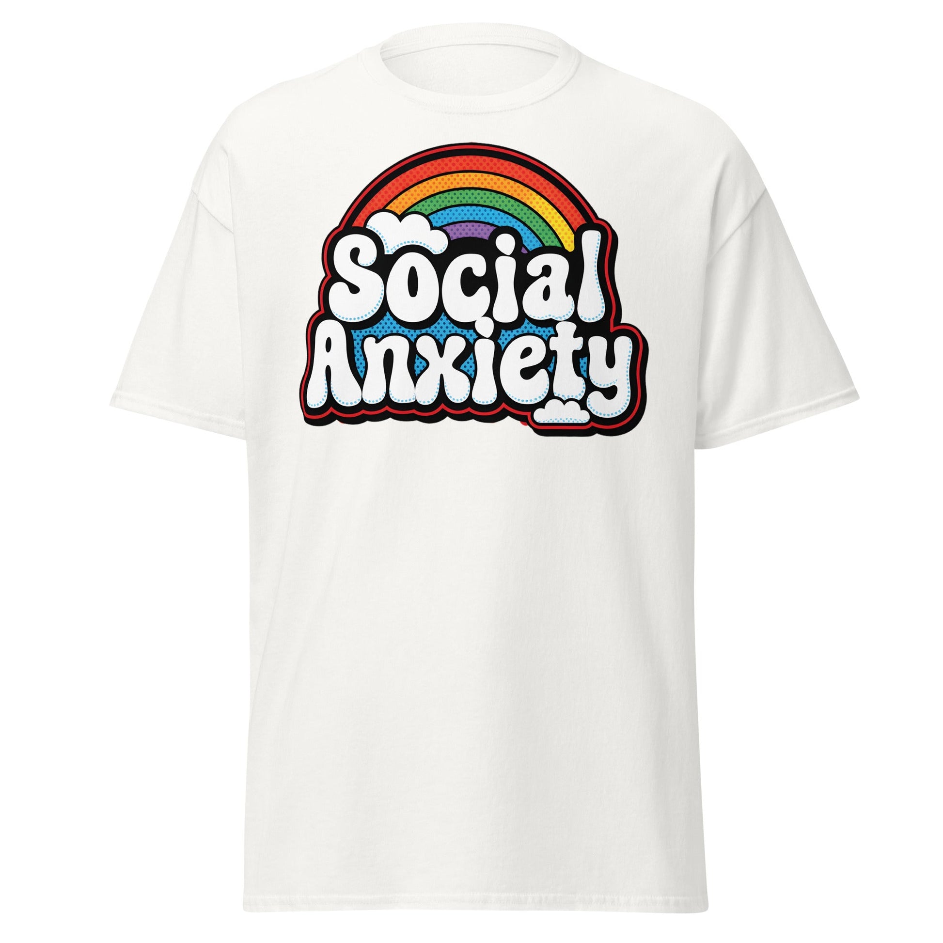 Social Anxiety Rainbow T-Shirt | Retro Mental Health Tee - White - T-Shirts Online