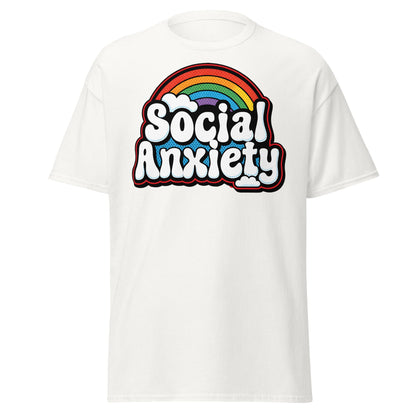 Social Anxiety Rainbow T-Shirt | Retro Mental Health Tee - White - T-Shirts Online