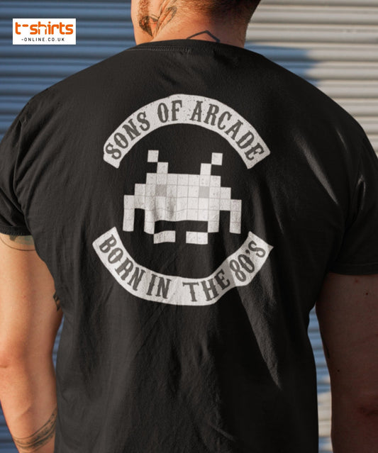 Sons of Arcade T-Shirt – Retro 80s Gamer Tee - Maroon - T-Shirts Online