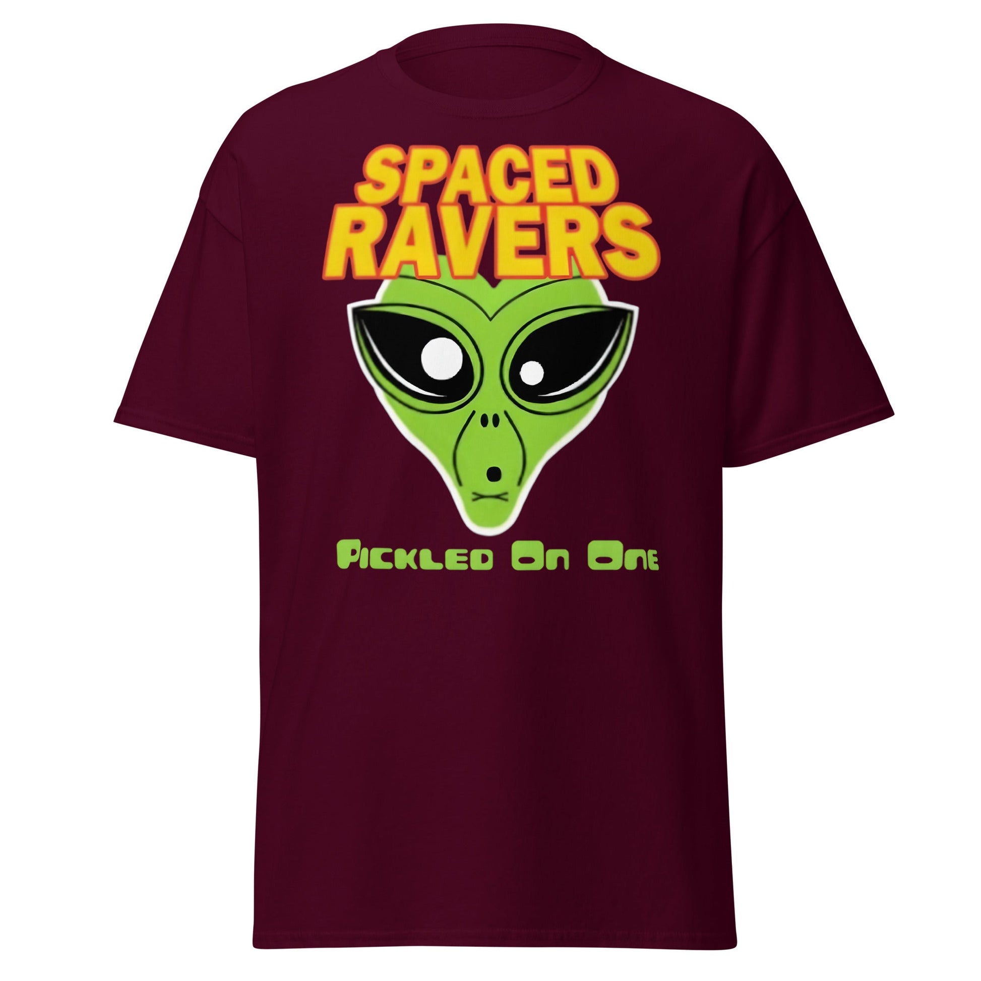 Spaced Ravers Pickled On One T-Shirt | Alien Rave Tee - Maroon - T-Shirts Online
