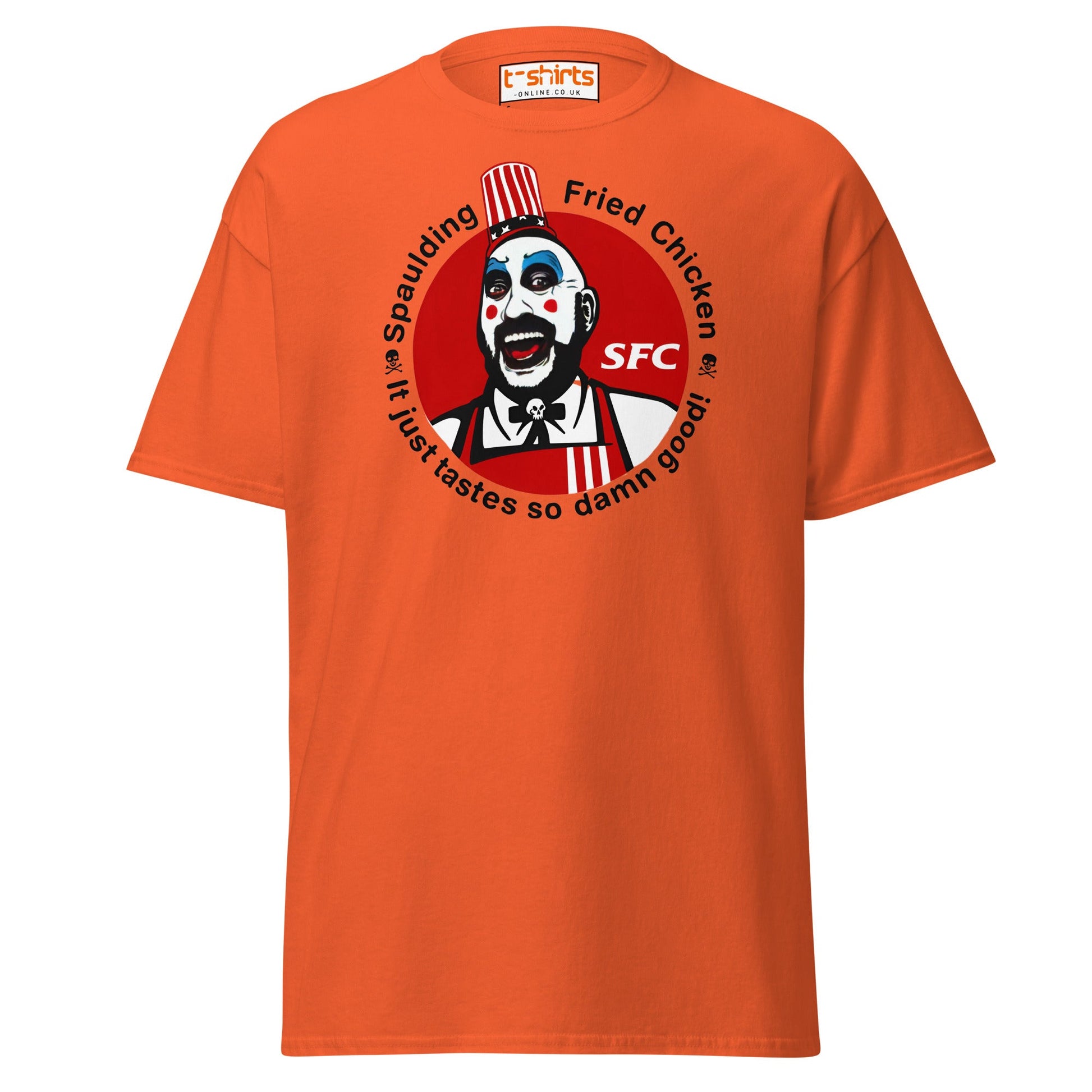 Spaulding Fried Chicken T-Shirt | Funny Horror Parody Tee - Orange - T-Shirts Online