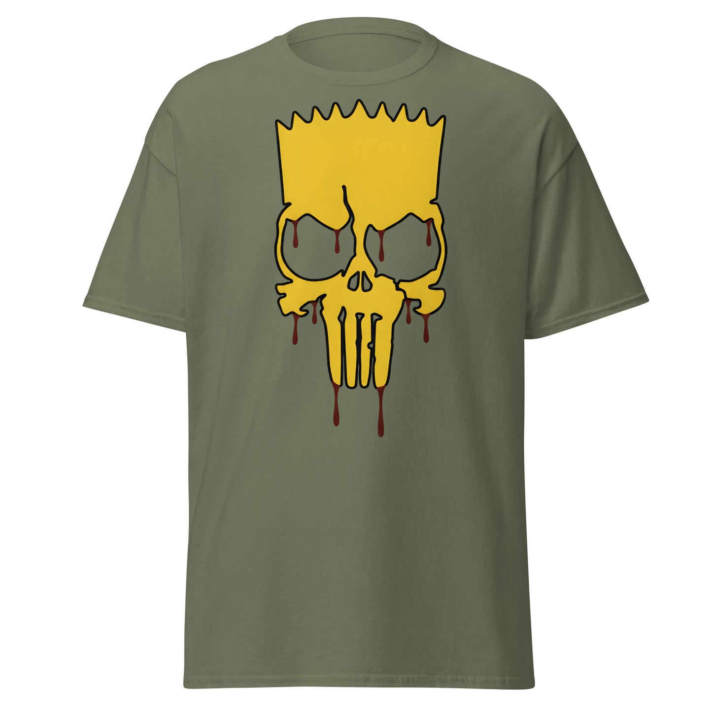 Spiky - Hair Skull Mashup T-Shirt - Military Green - T-Shirts Online