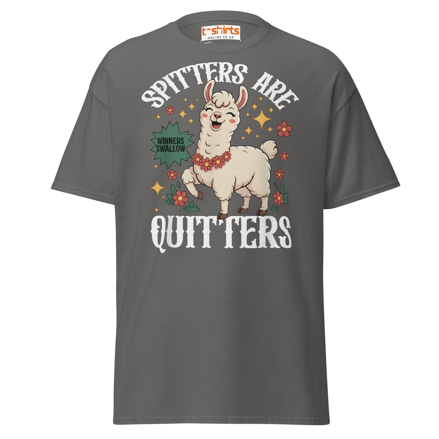 Spitters Are Quitters T-Shirt – Funny Llama Humor Tee - Charcoal - T-Shirts Online
