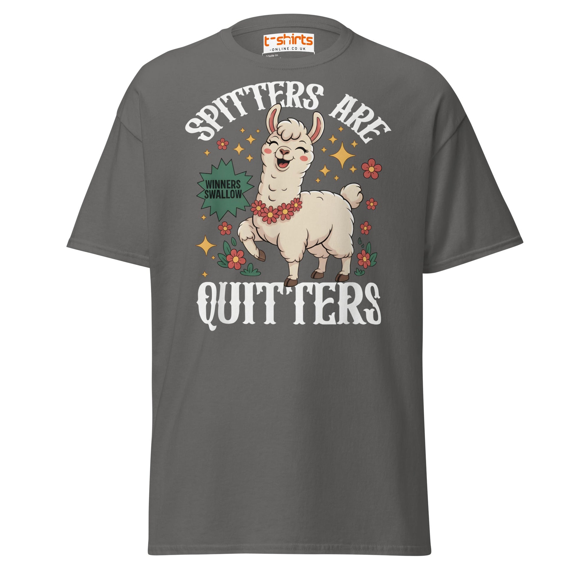Spitters Are Quitters T-Shirt – Funny Llama Humor Tee - Charcoal - T-Shirts Online