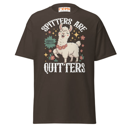 Spitters Are Quitters T-Shirt – Funny Llama Humor Tee - Dark Chocolate - T-Shirts Online
