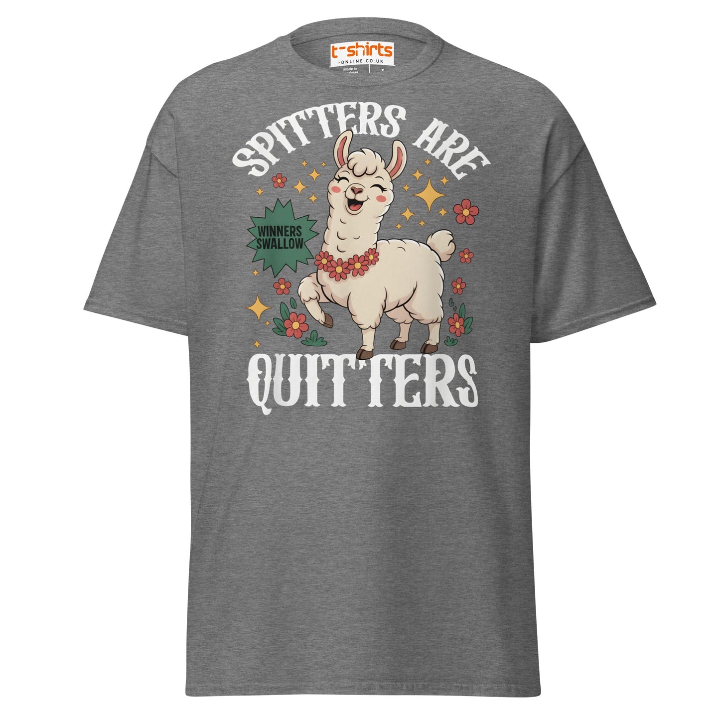 Spitters Are Quitters T-Shirt – Funny Llama Humor Tee - Graphite Heather - T-Shirts Online