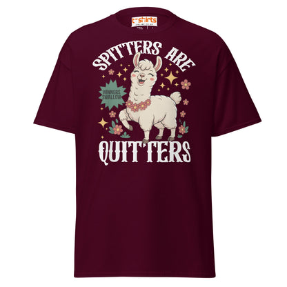 Spitters Are Quitters T-Shirt – Funny Llama Humor Tee - Maroon - T-Shirts Online