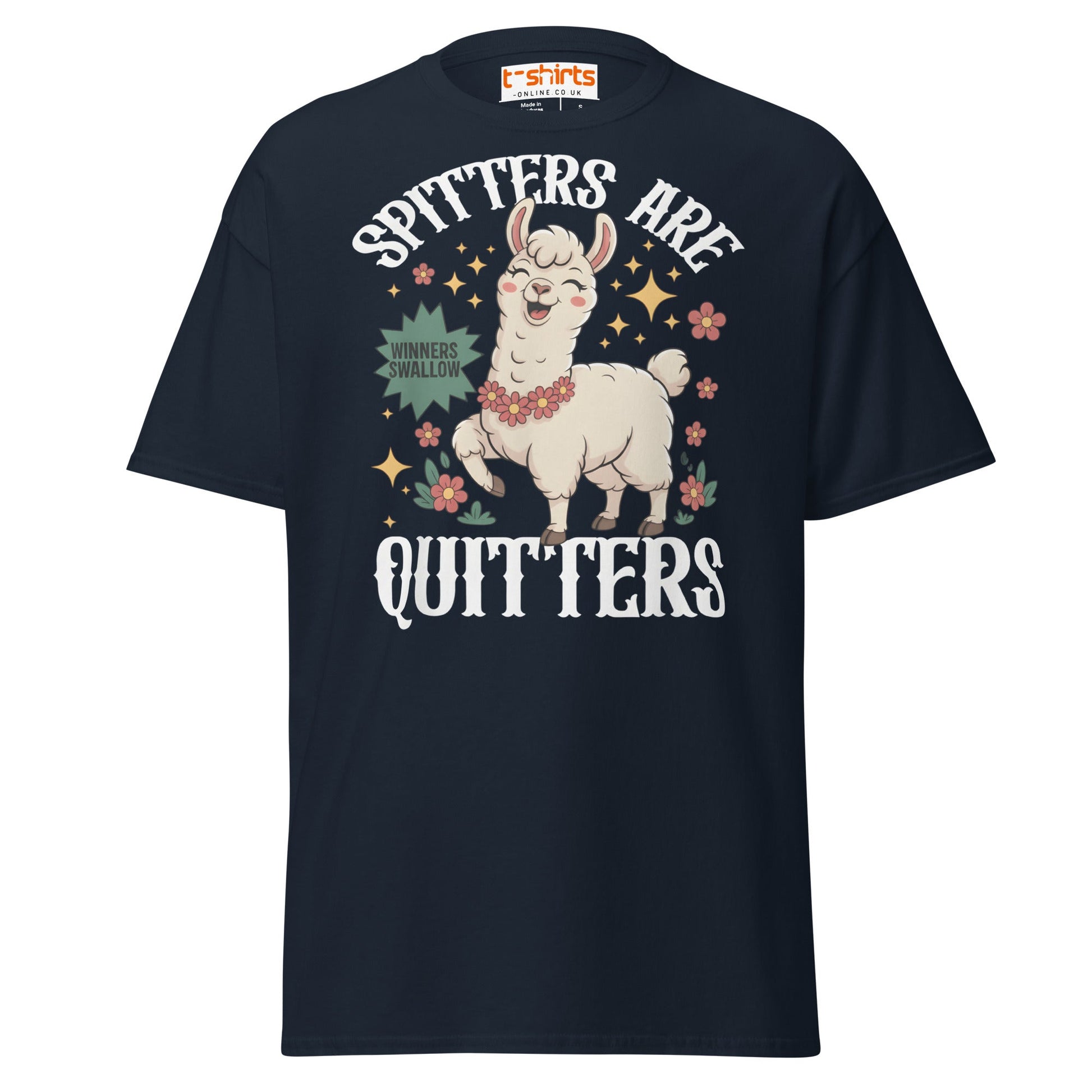Spitters Are Quitters T-Shirt – Funny Llama Humor Tee - Navy - T-Shirts Online