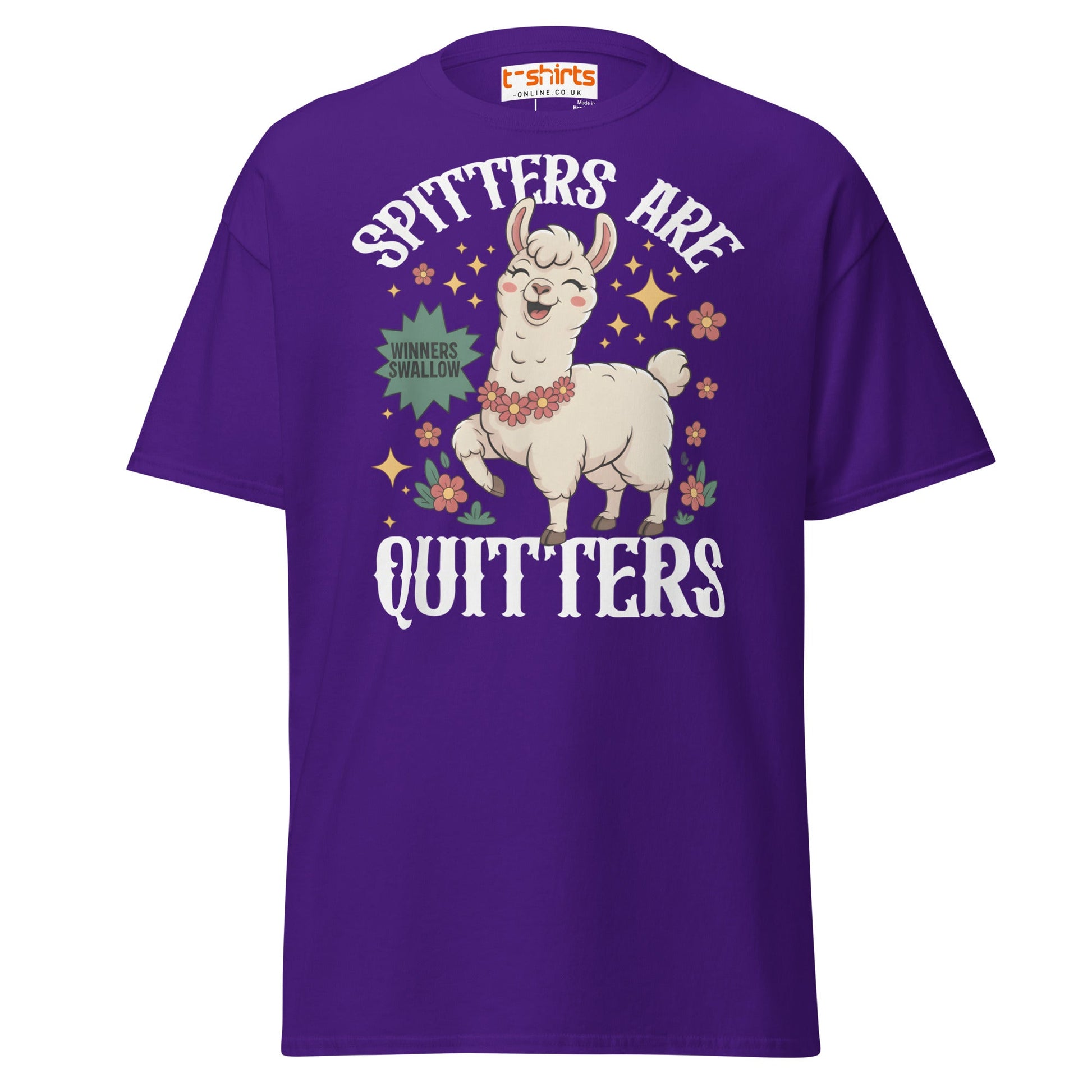 Spitters Are Quitters T-Shirt – Funny Llama Humor Tee - Purple - T-Shirts Online
