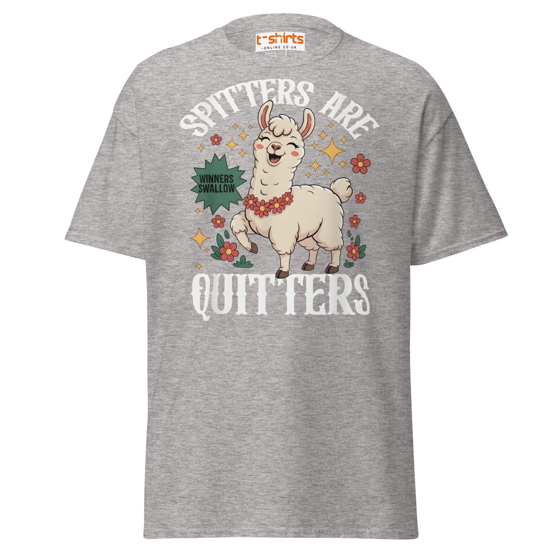 Spitters Are Quitters T-Shirt – Funny Llama Humor Tee - Sport Grey - T-Shirts Online
