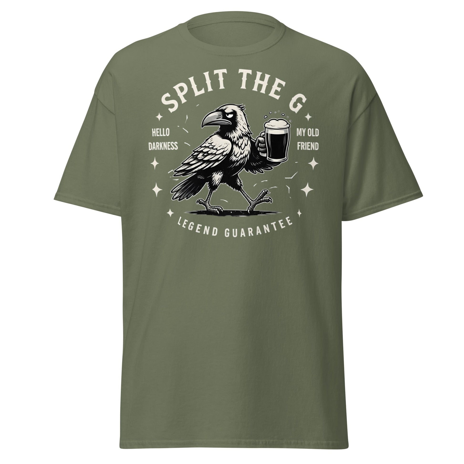 Split The G Crow Stout T-Shirt | Funny Irish Beer Tee - Military Green - T-Shirts Online