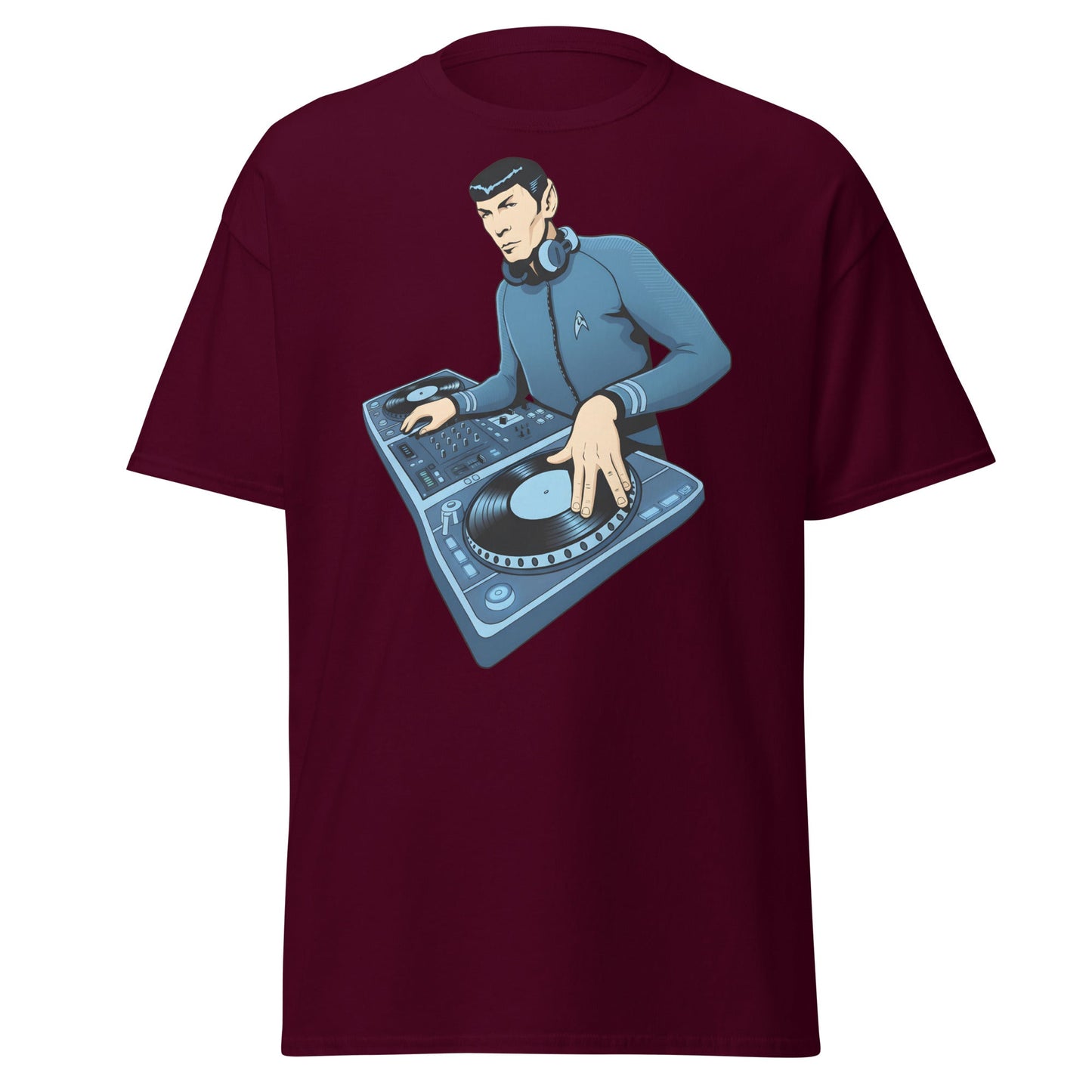 Spock DJ T-Shirt: Live Long and Drop the Bass Tee - Maroon - T-Shirts Online