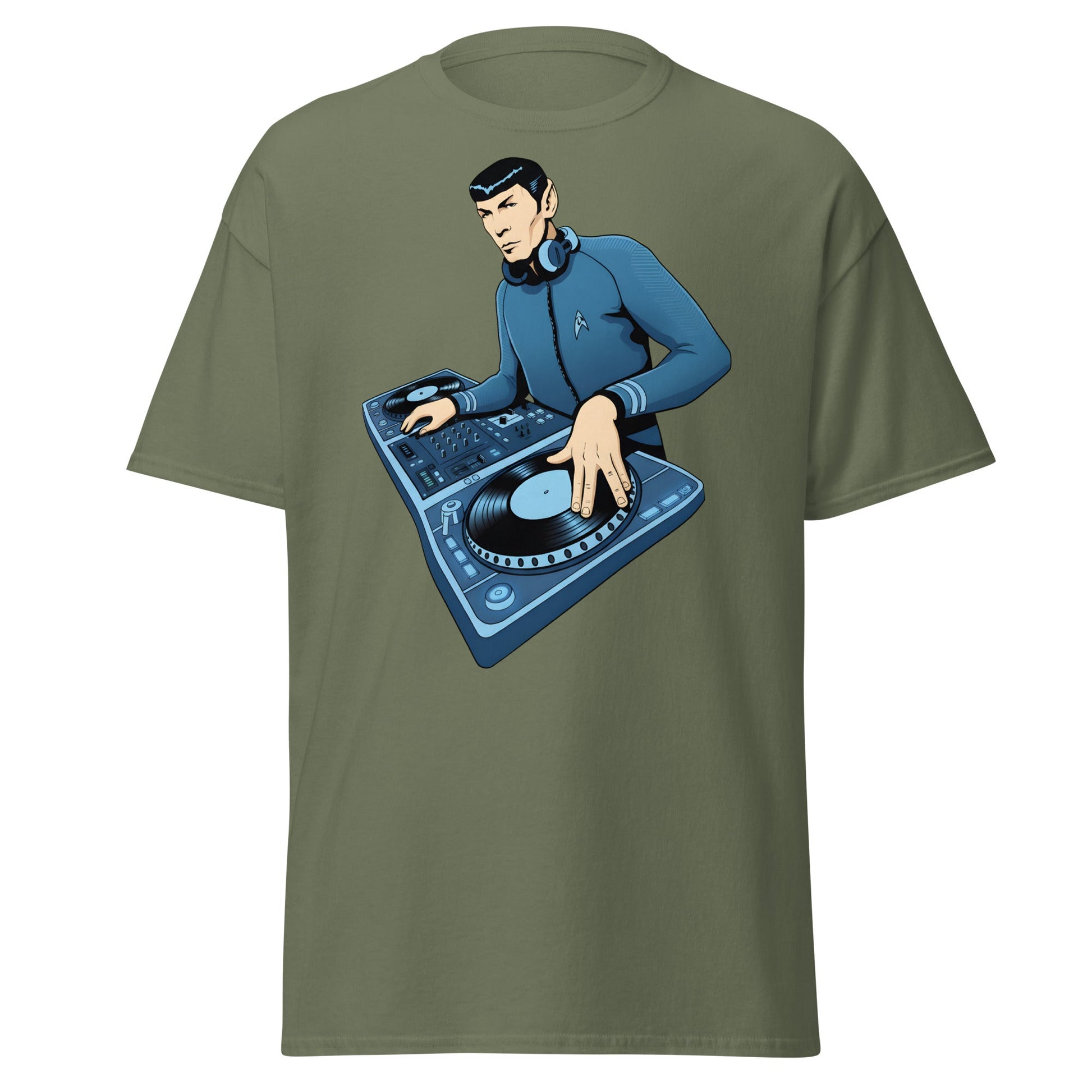 Spock DJ T-Shirt: Live Long and Drop the Bass Tee - Military Green - T-Shirts Online