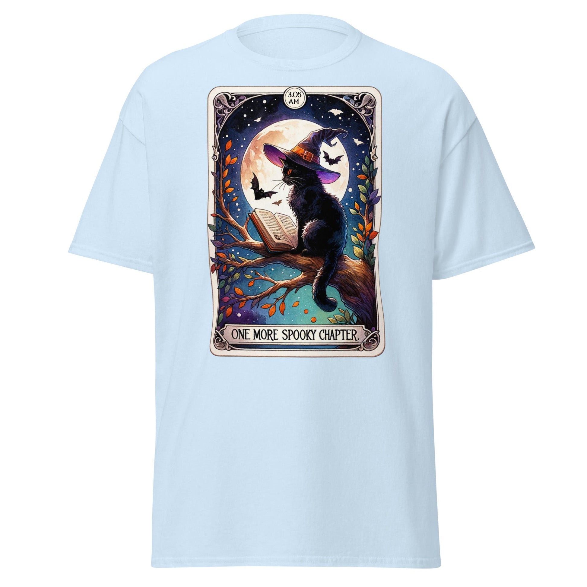 'Spooky Chapter' Cat Tarot | Tarot Card T-Shirt - Light Blue - T-Shirts Online