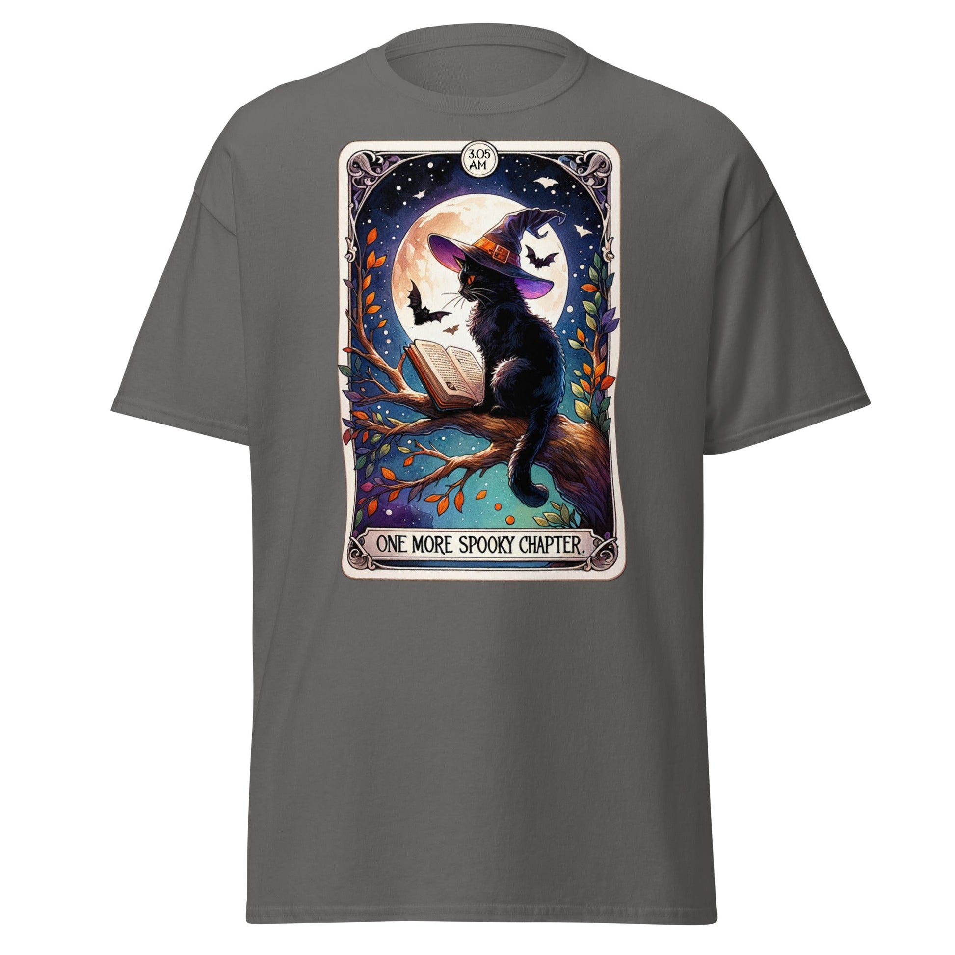 'Spooky Chapter' Cat Tarot | Tarot Card T-Shirt - Charcoal - T-Shirts Online